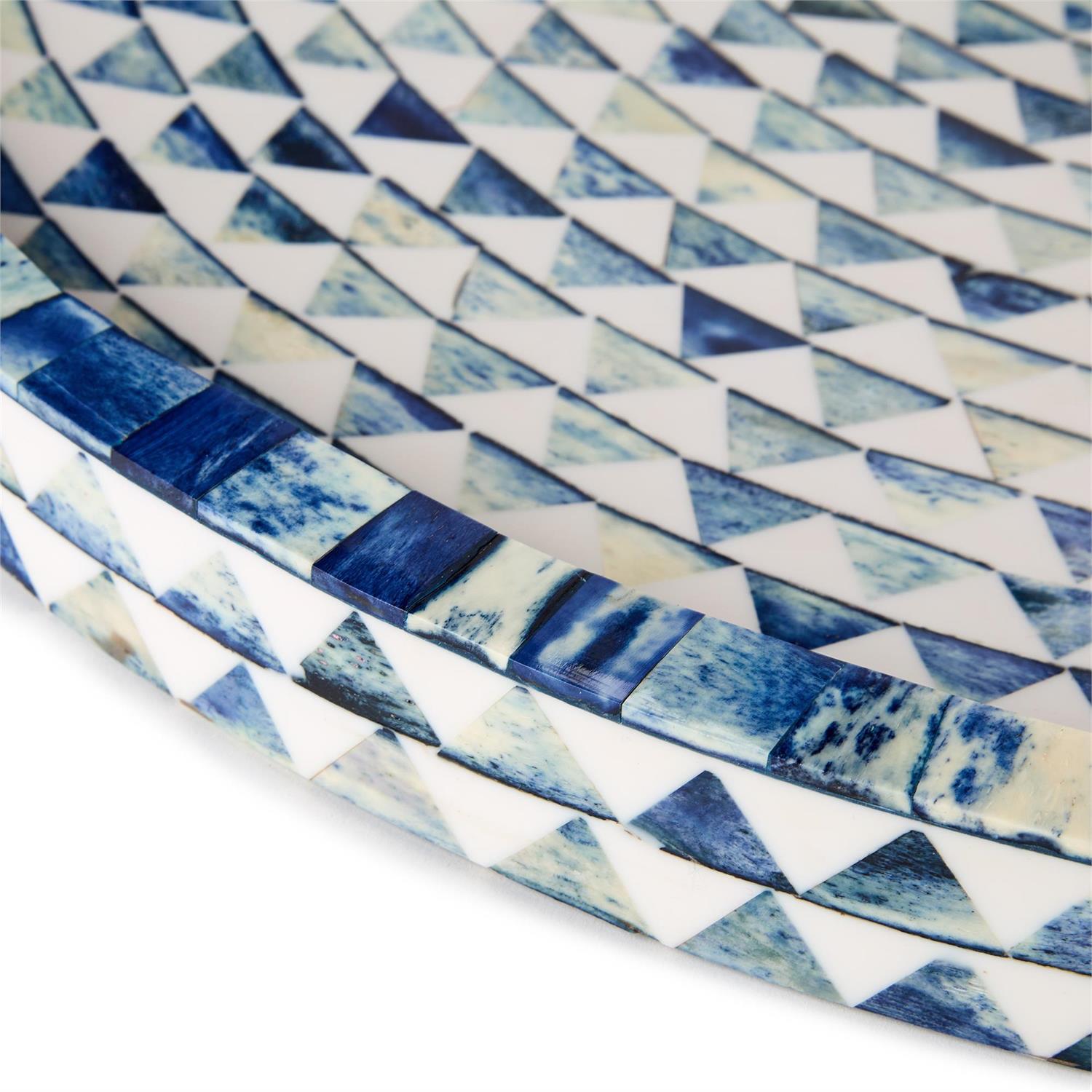 Blue and White Triangle Inlaid Decorative Round Serving Tray