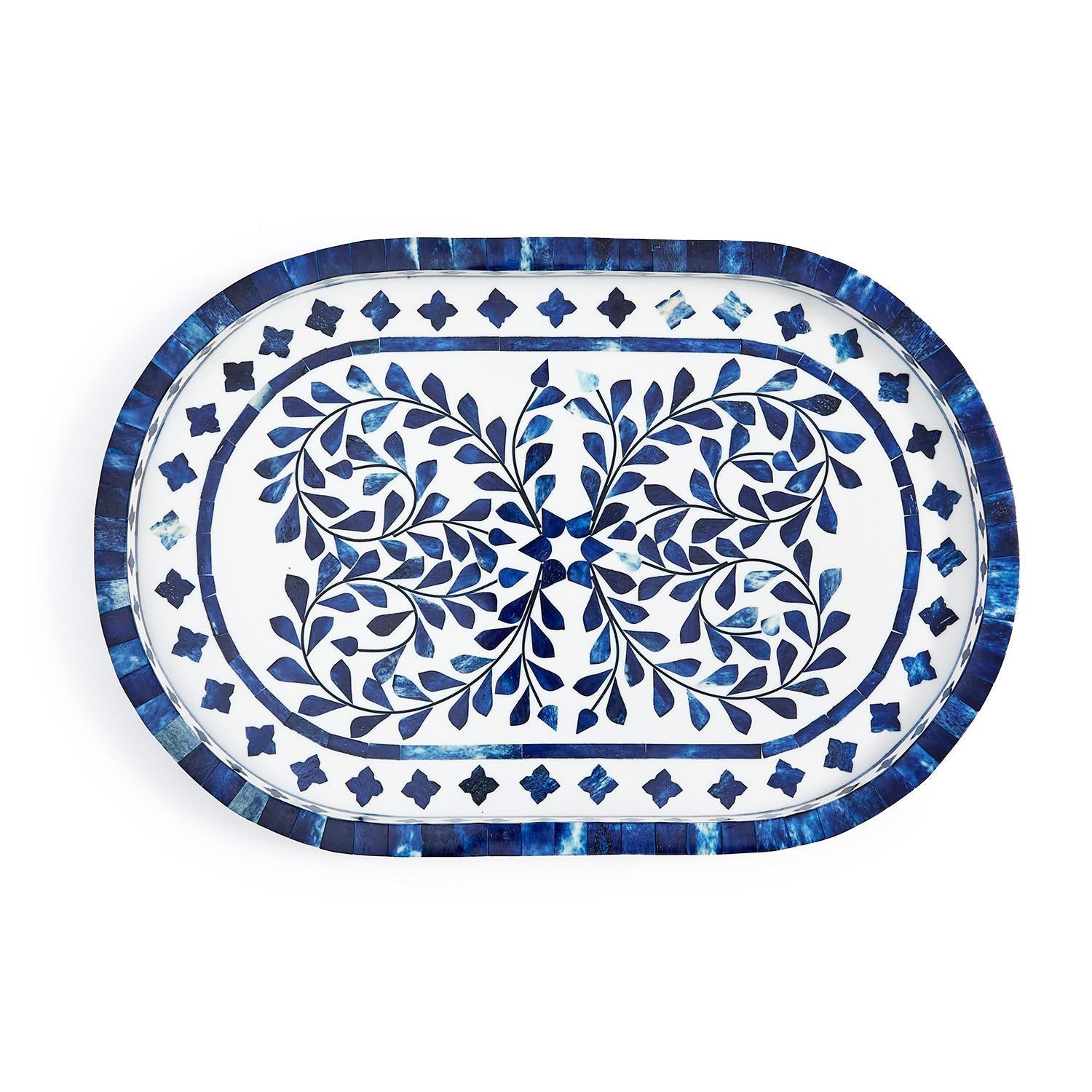 Blue Decorative Oval Serving Tray
