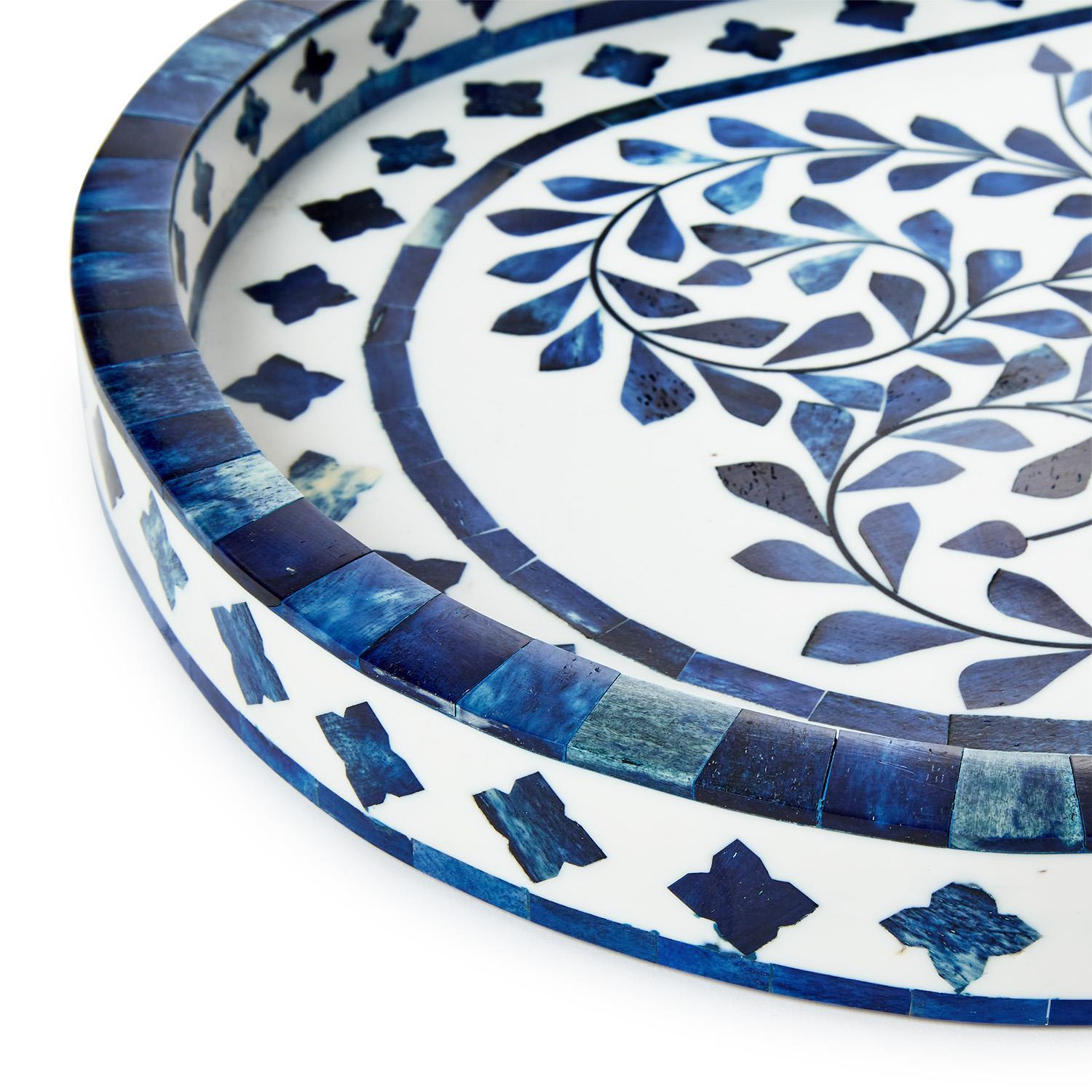 Blue Decorative Oval Serving Tray