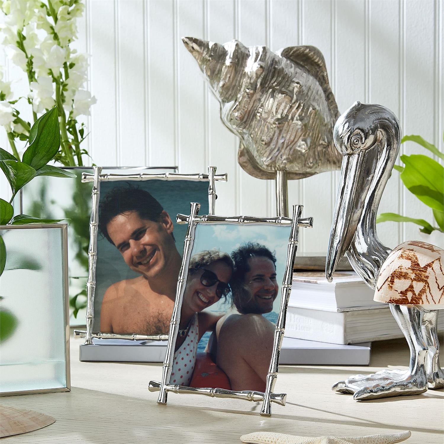 Antiqued Silver Conch Shell Sculpture on Stand