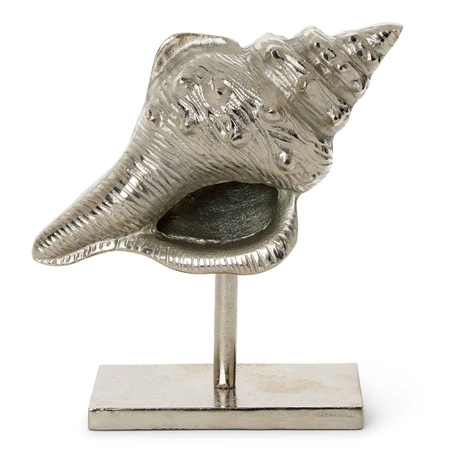 Antiqued Silver Conch Shell Sculpture on Stand