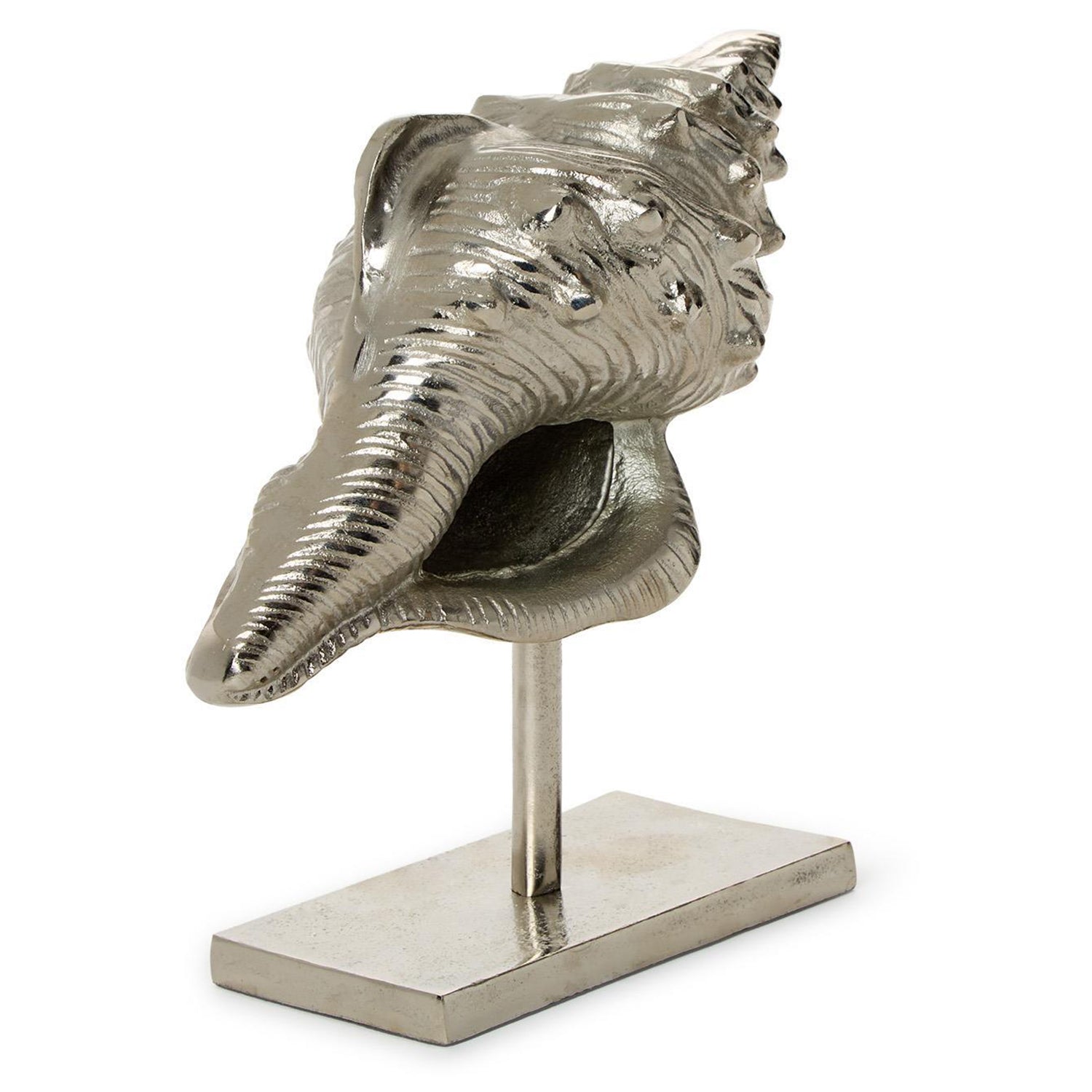 Antiqued Silver Conch Shell Sculpture on Stand