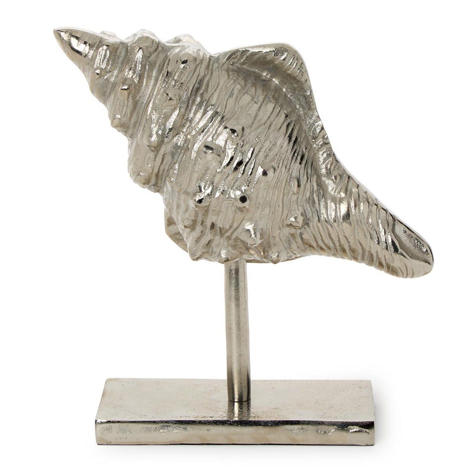 Antiqued Silver Conch Shell Sculpture on Stand