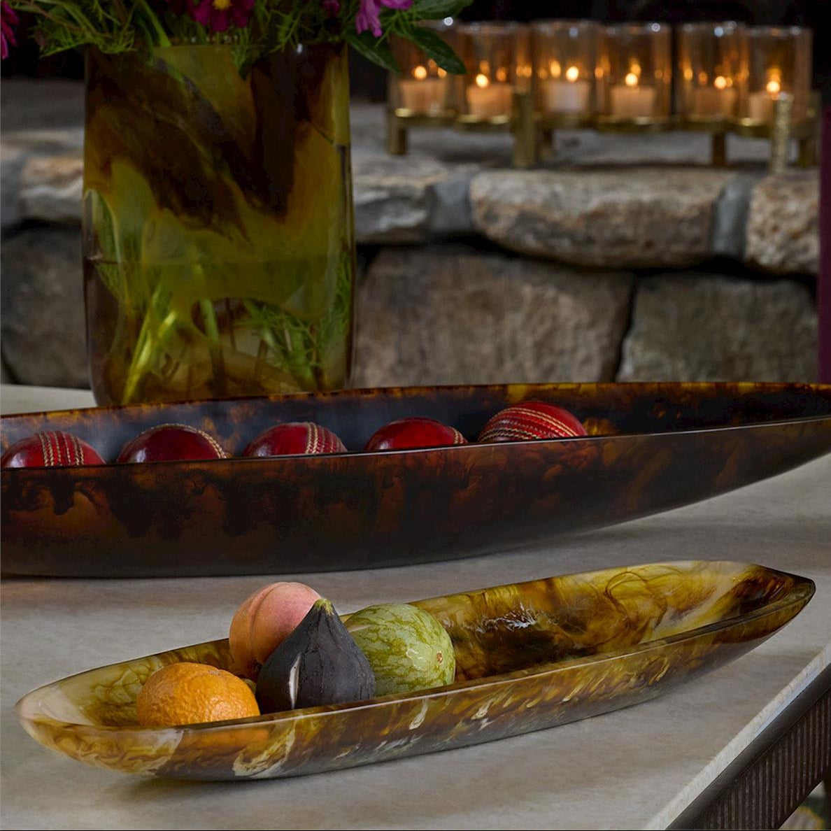 Archipelago Earth Tones Marbleized Oval Tray/Bowl