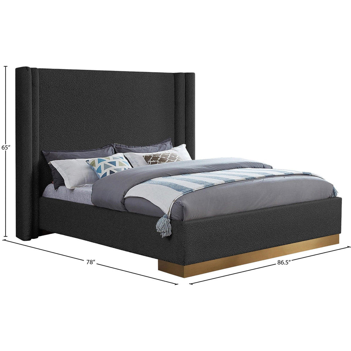 Halton Black Boucle Fabric Upholstered Bed