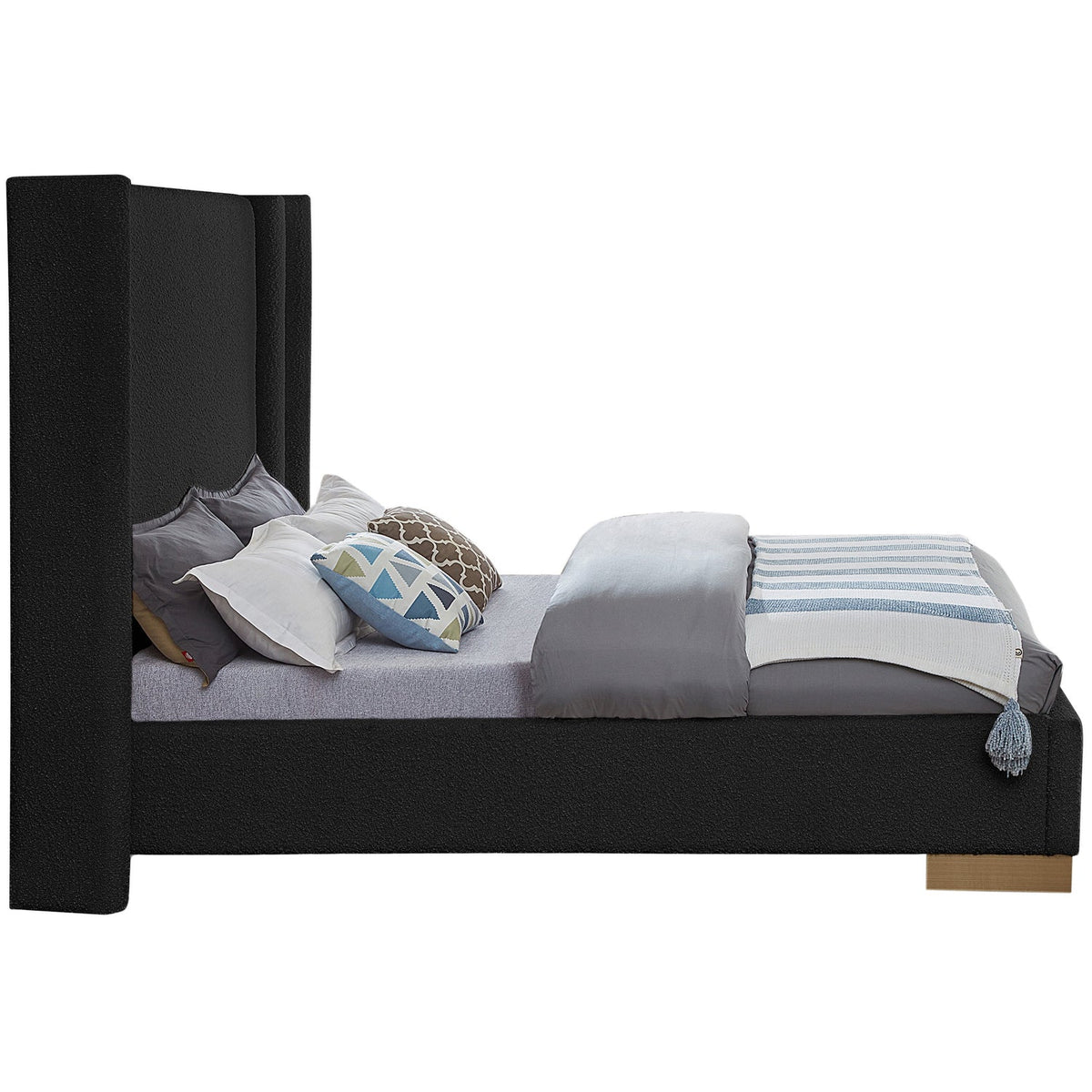 Halton Black Boucle Fabric Upholstered Bed