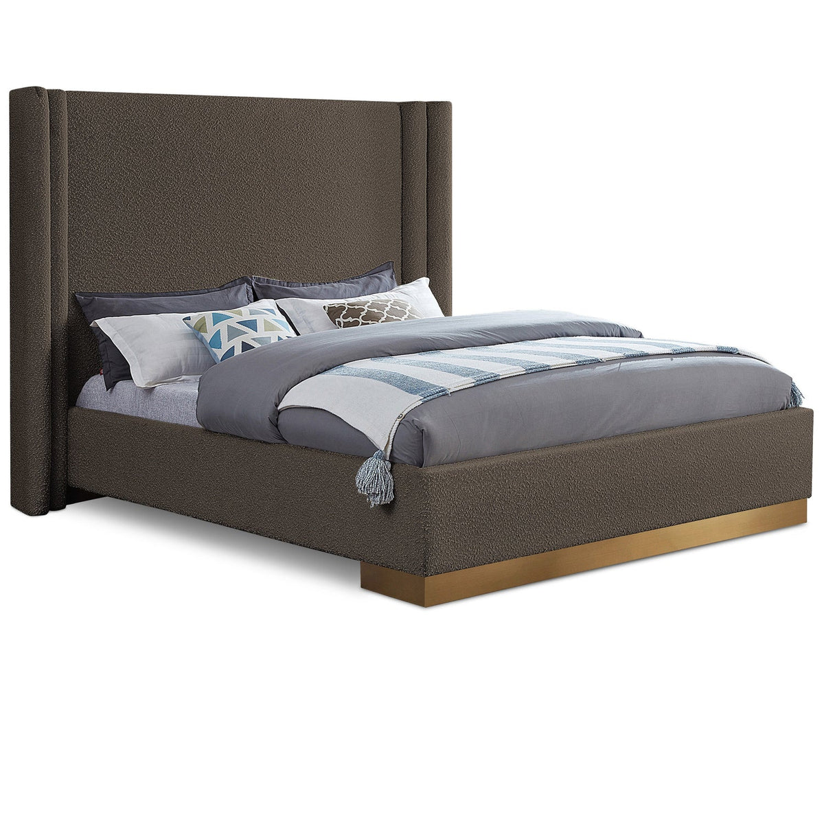 Halton Brown Boucle Fabric Upholstered Bed