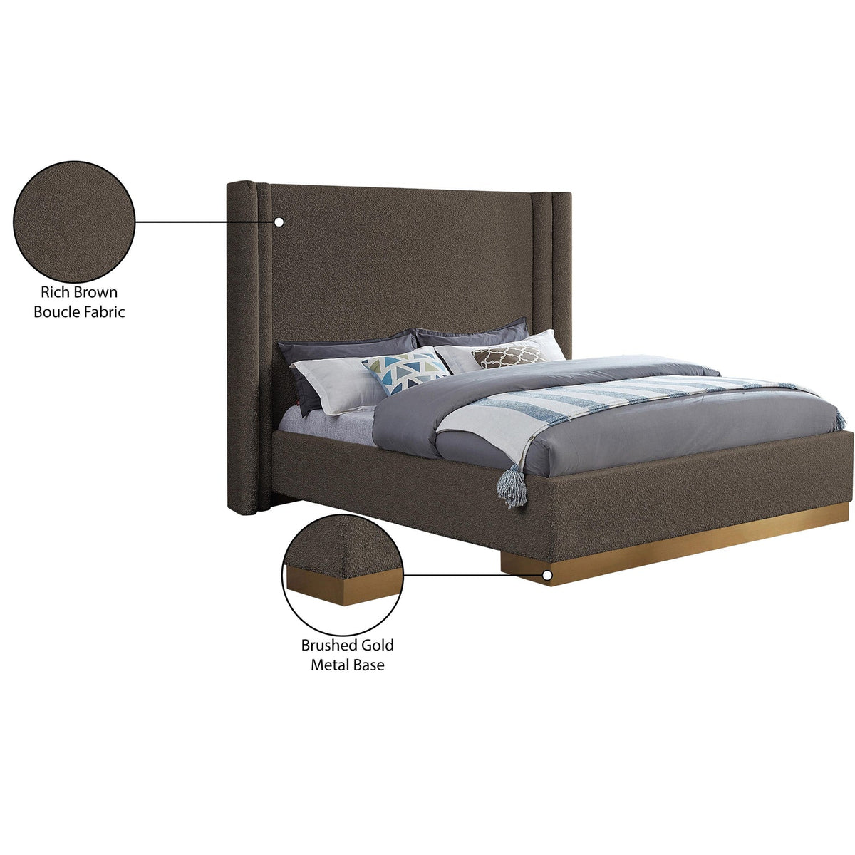 Halton Brown Boucle Fabric Upholstered Bed