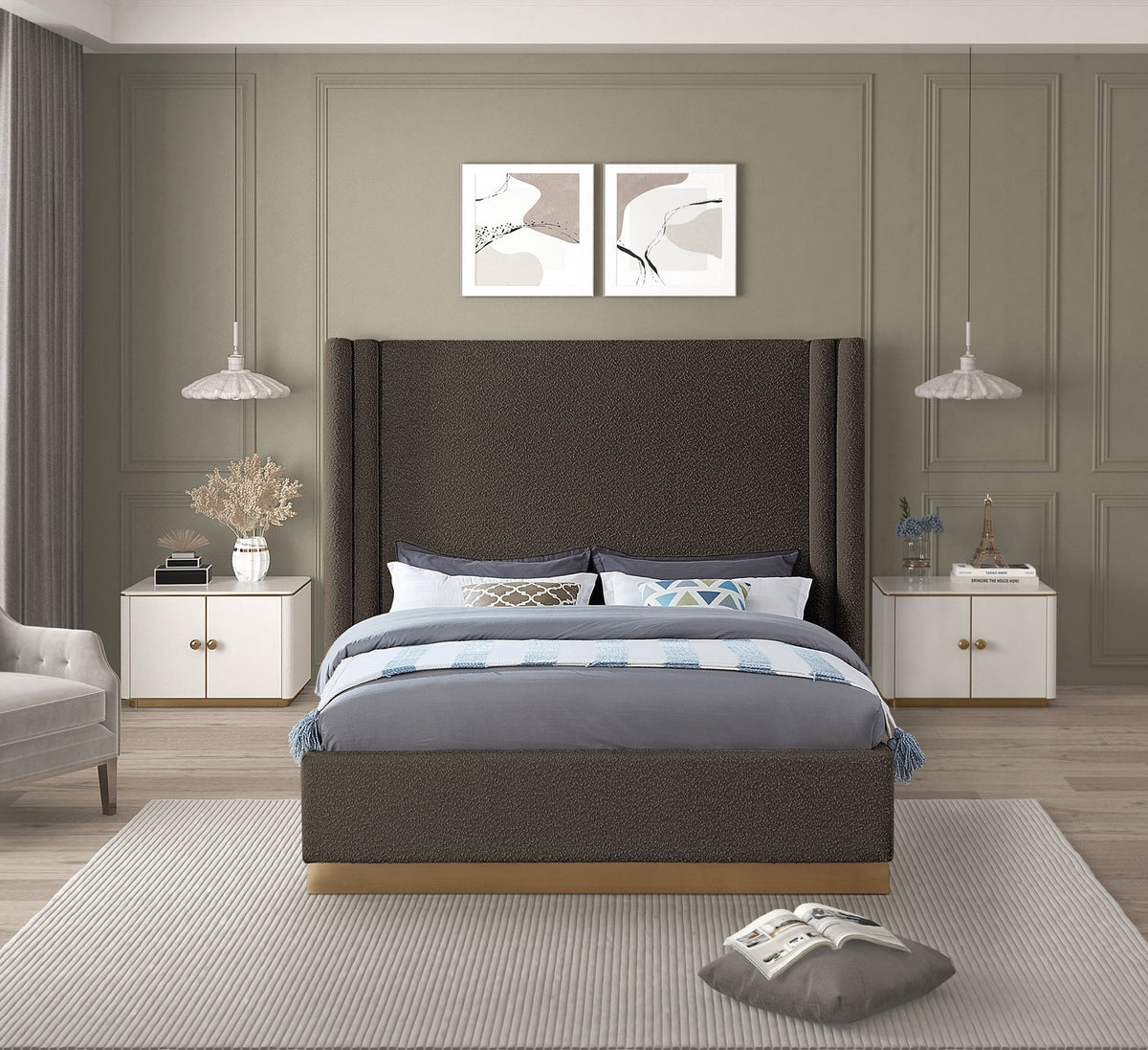 Halton Brown Boucle Fabric Upholstered Bed