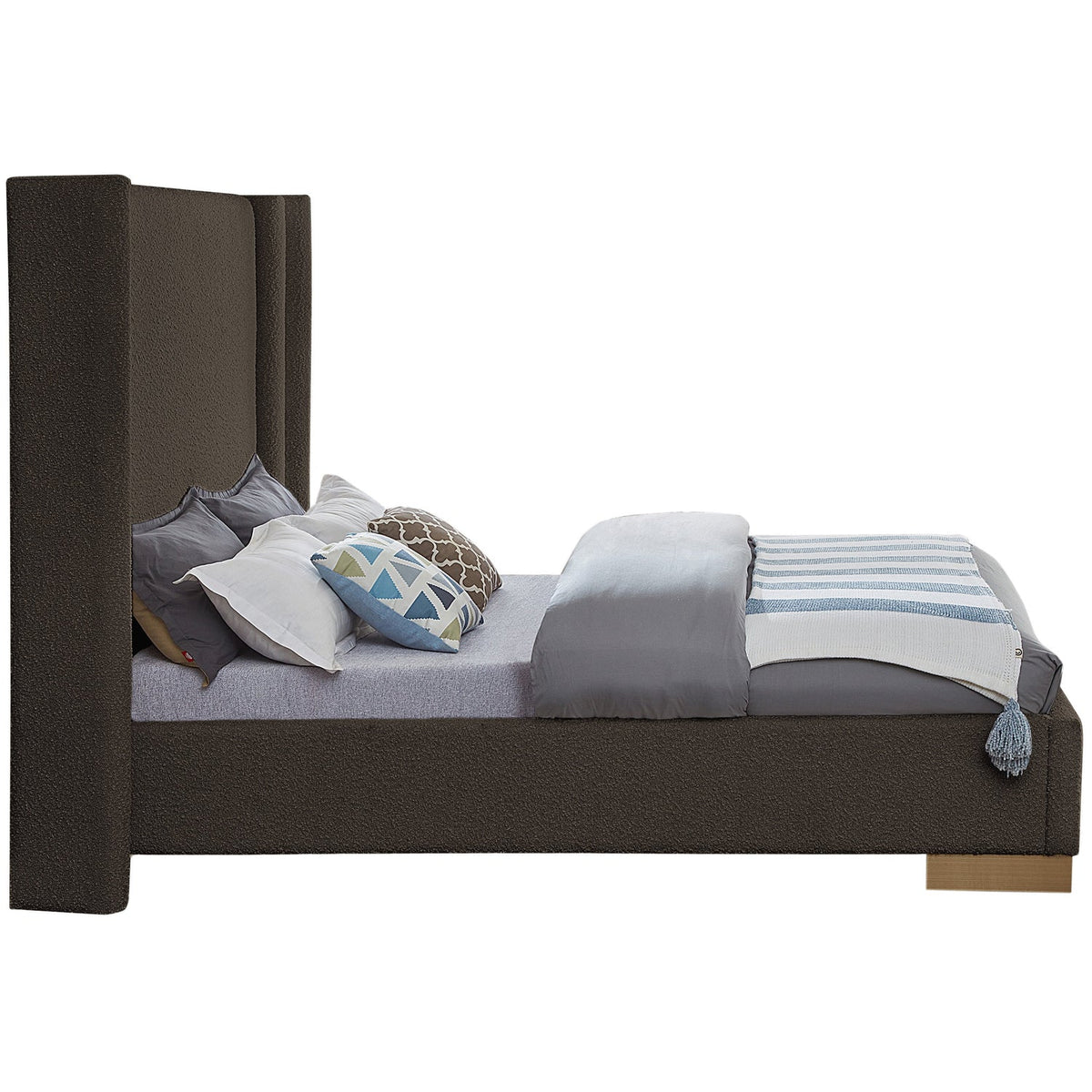 Halton Brown Boucle Fabric Upholstered Bed