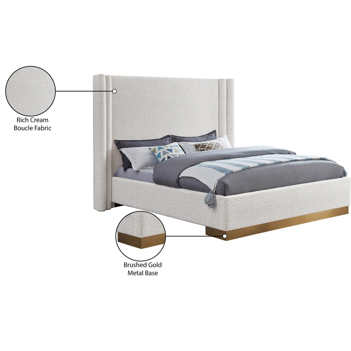 Halton Cream Boucle Fabric Upholstered Bed