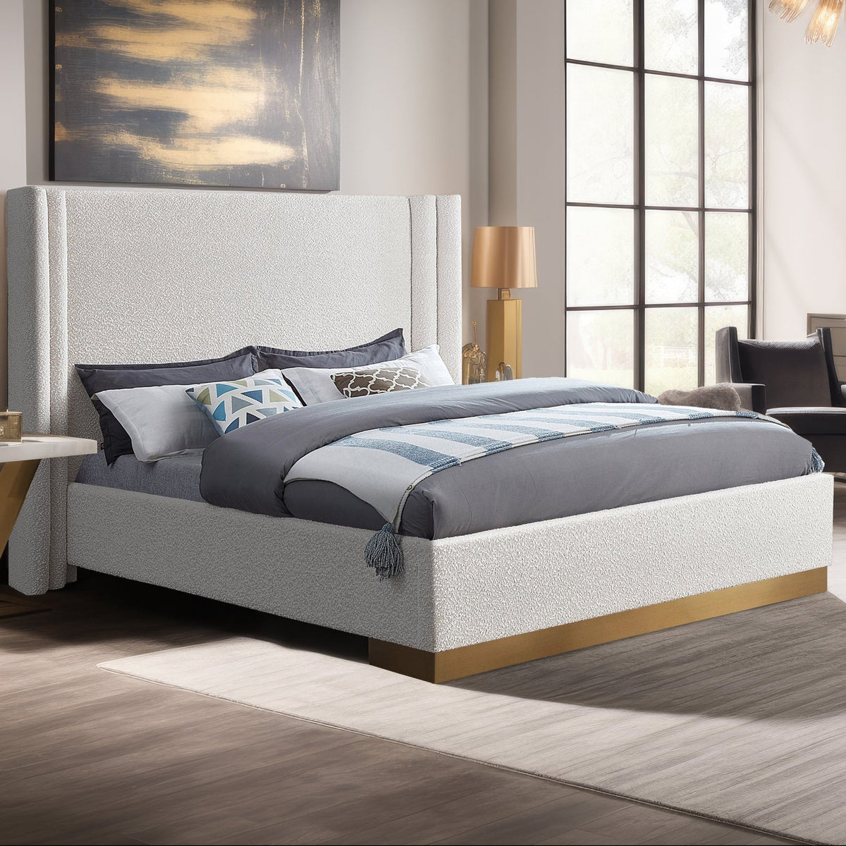 Halton Cream Boucle Fabric Upholstered Bed
