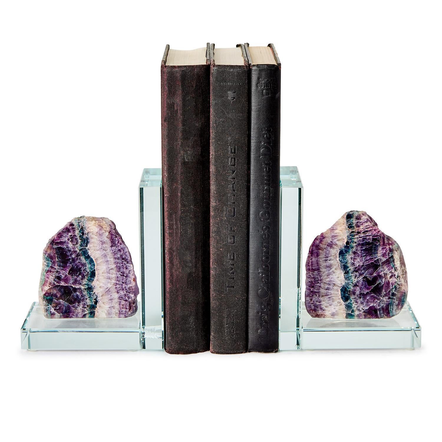 Fluorite Quartz Crystal Bookend Set of 2