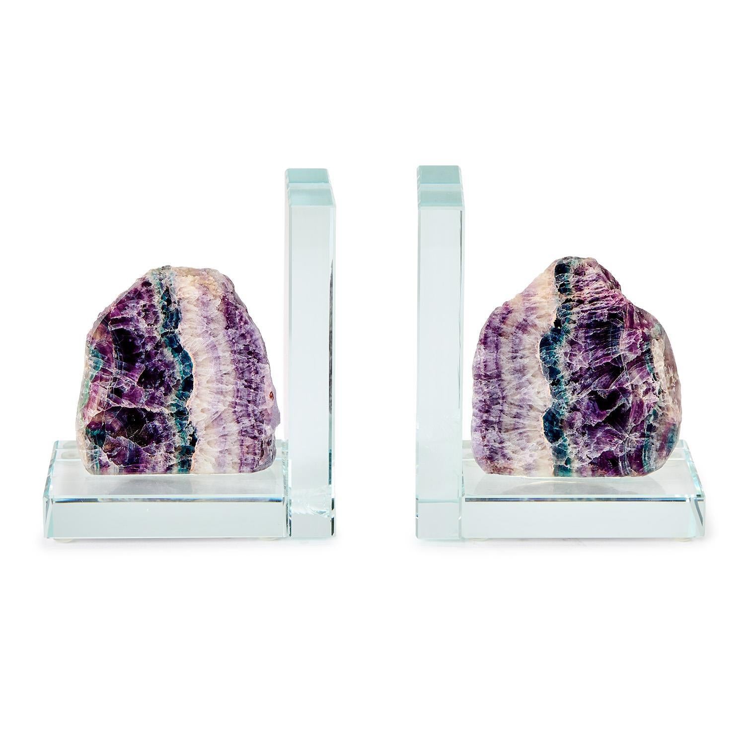 Fluorite Quartz Crystal Bookend Set of 2