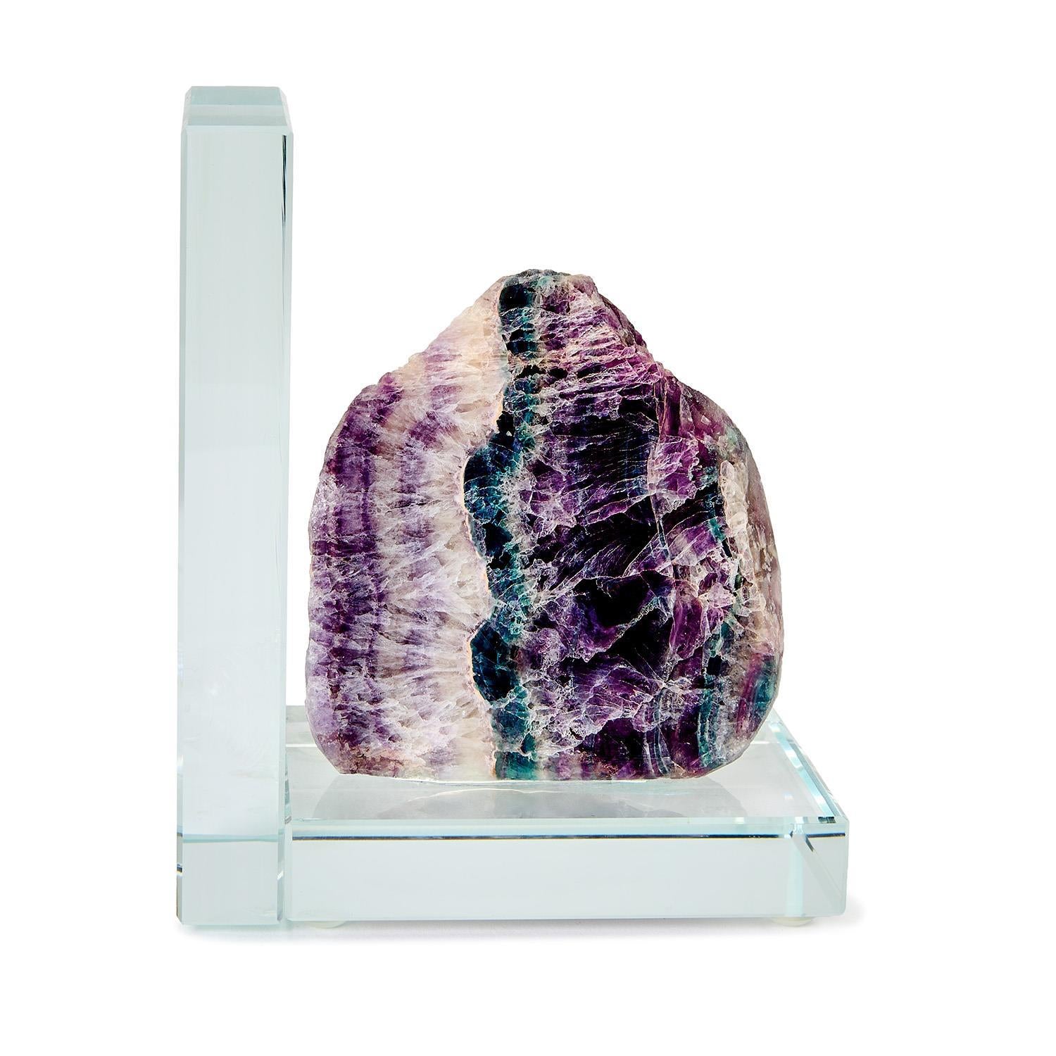 Fluorite Quartz Crystal Bookend Set of 2