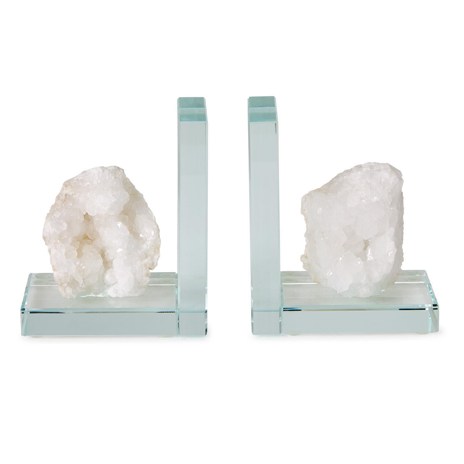 White Quartz Crystal Bookend Set of 2