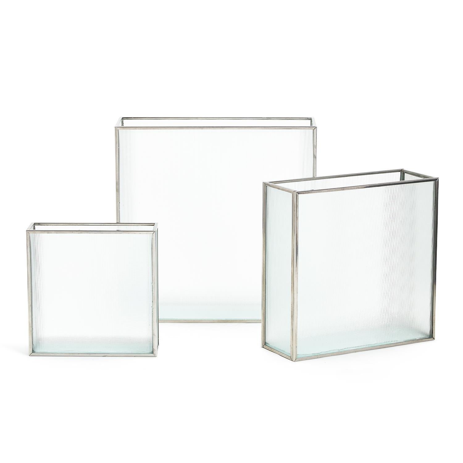 Frosted Windows Square Vase Set of 3