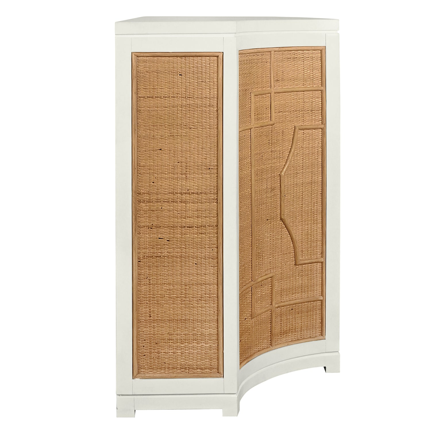 Close-up of the white wood finish on the Isabel White Two Door Cabinet