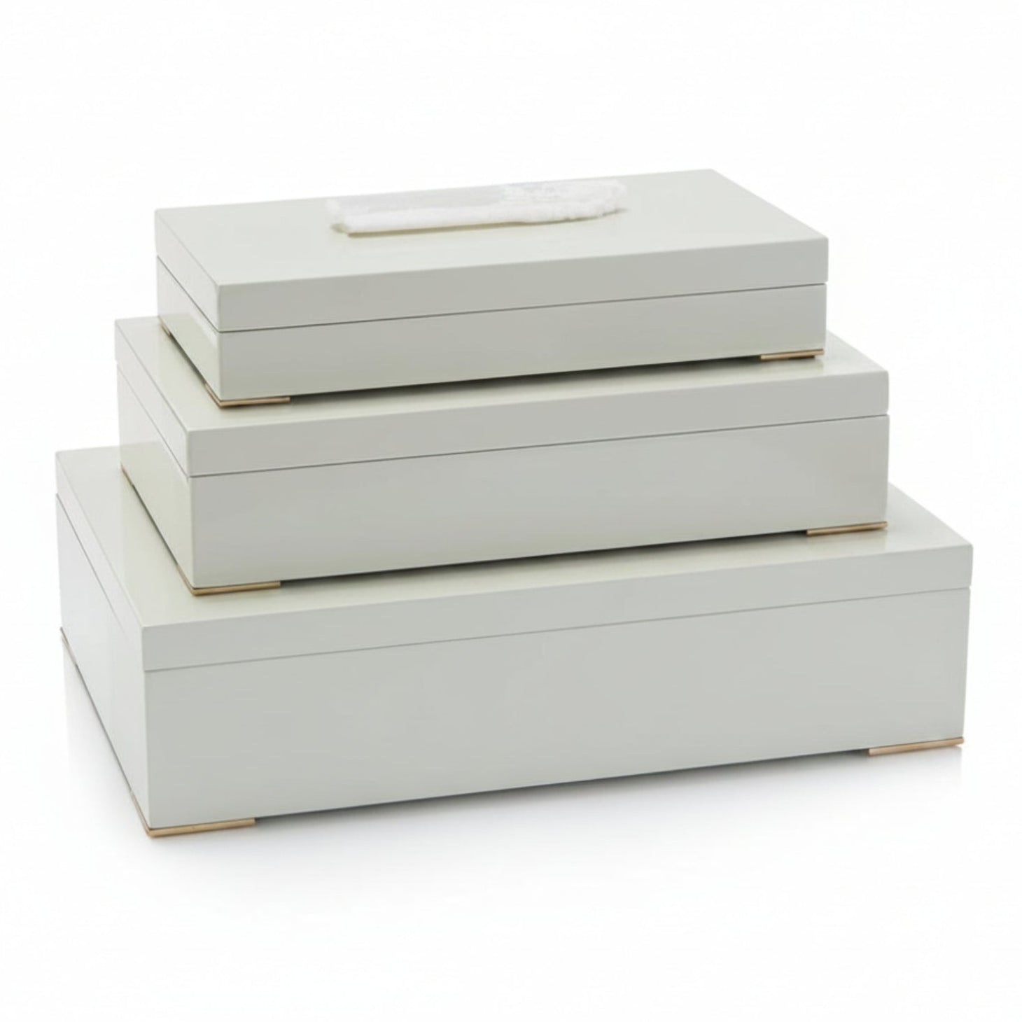 John Richard Box Topped in Selenite Set of 3