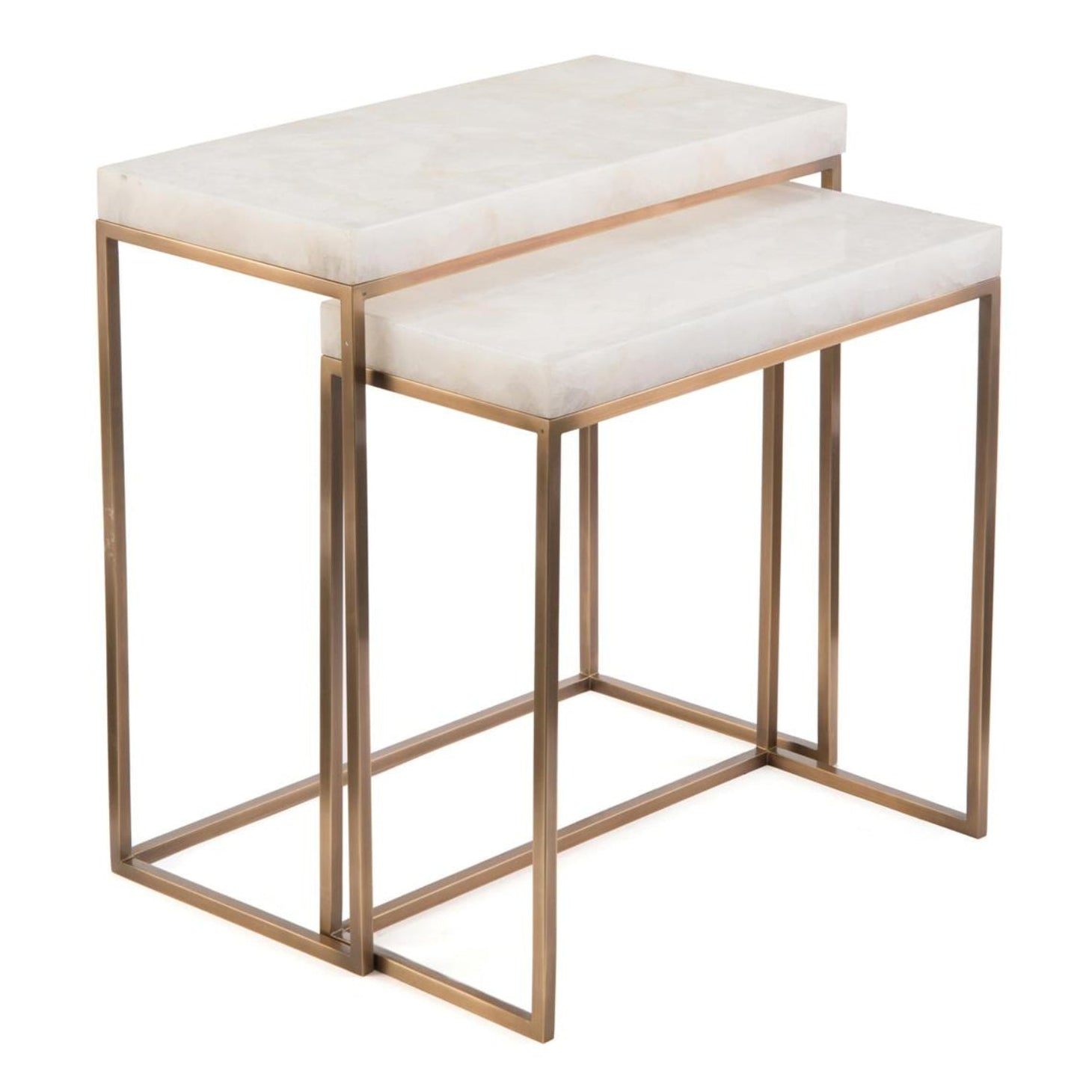 John Richard Calcite and Antique Brass Nesting Table Set of 2