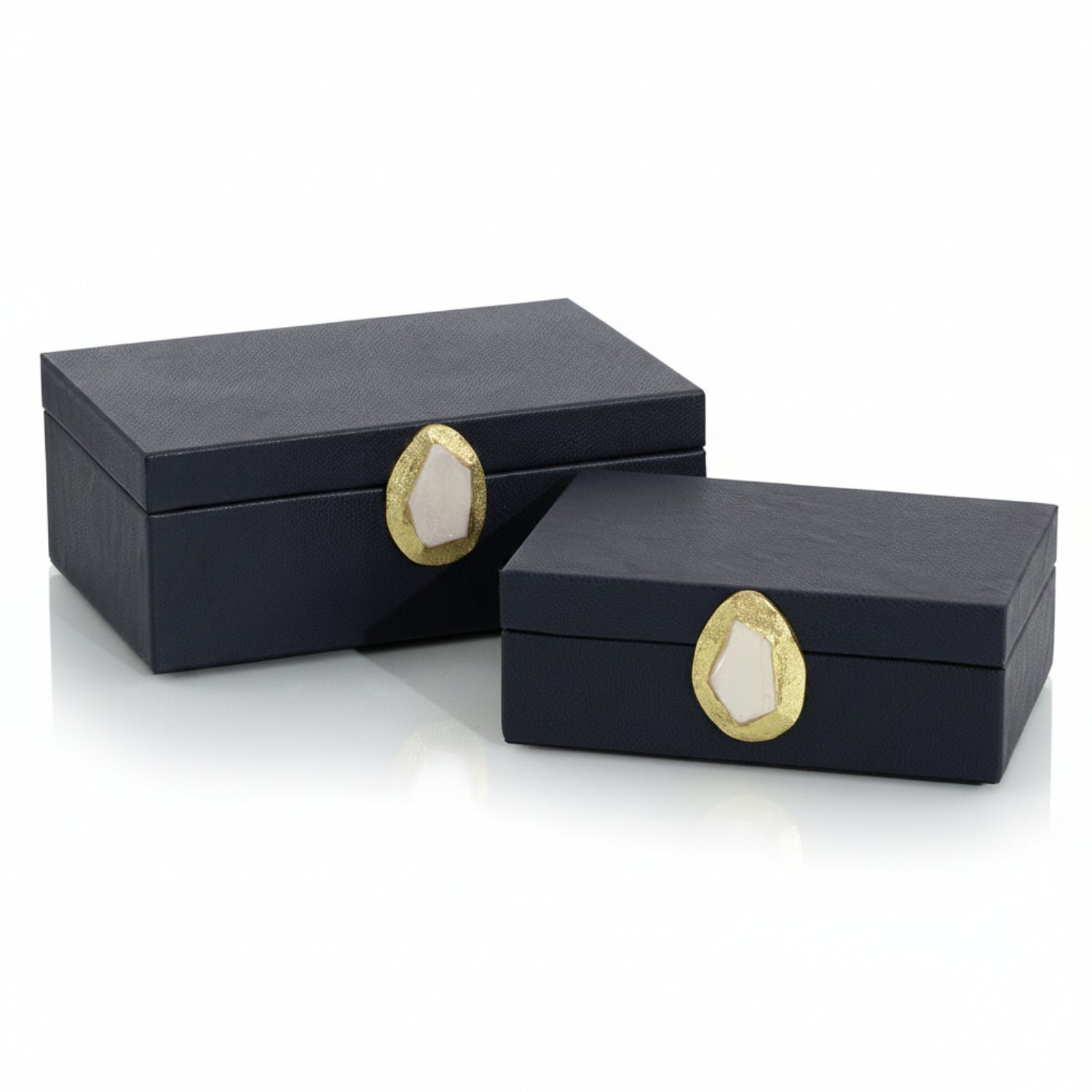 John Richard Midnight Blue Leather Box Set of 2