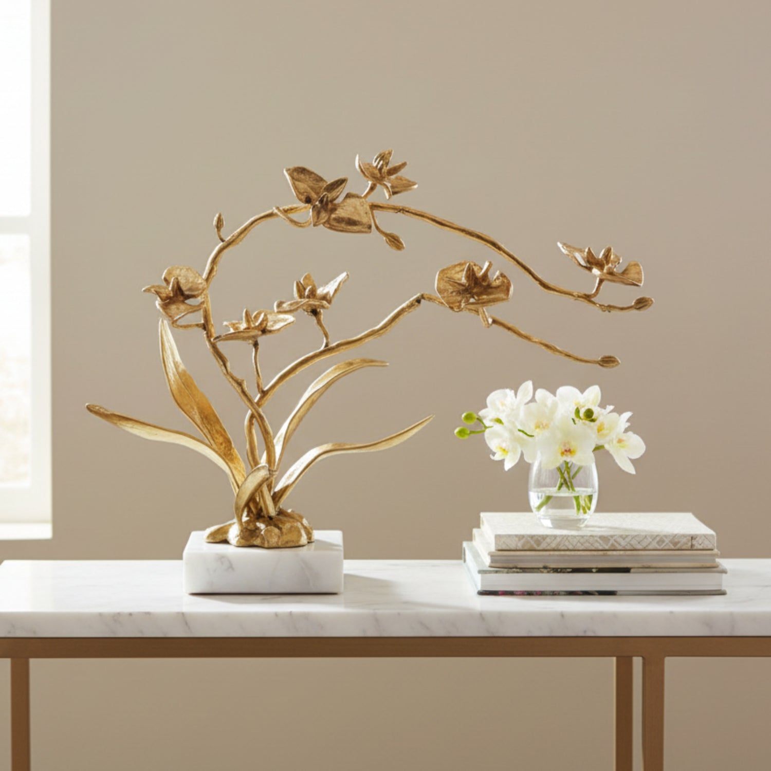 John Richard Orchids in Bloom Brass Small Sculpture
