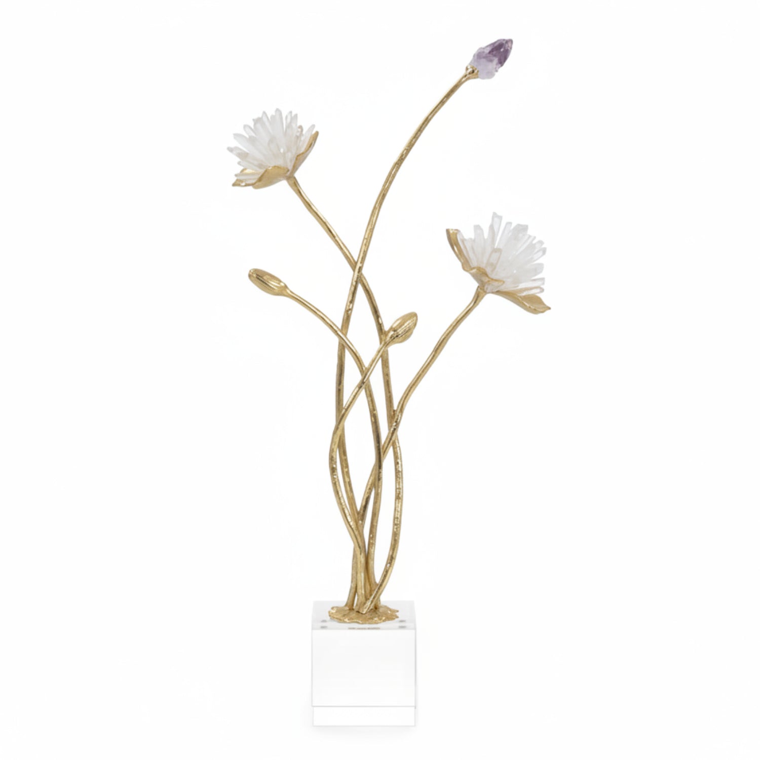 John Richard Quartz and Amethyst Floral Sculpture