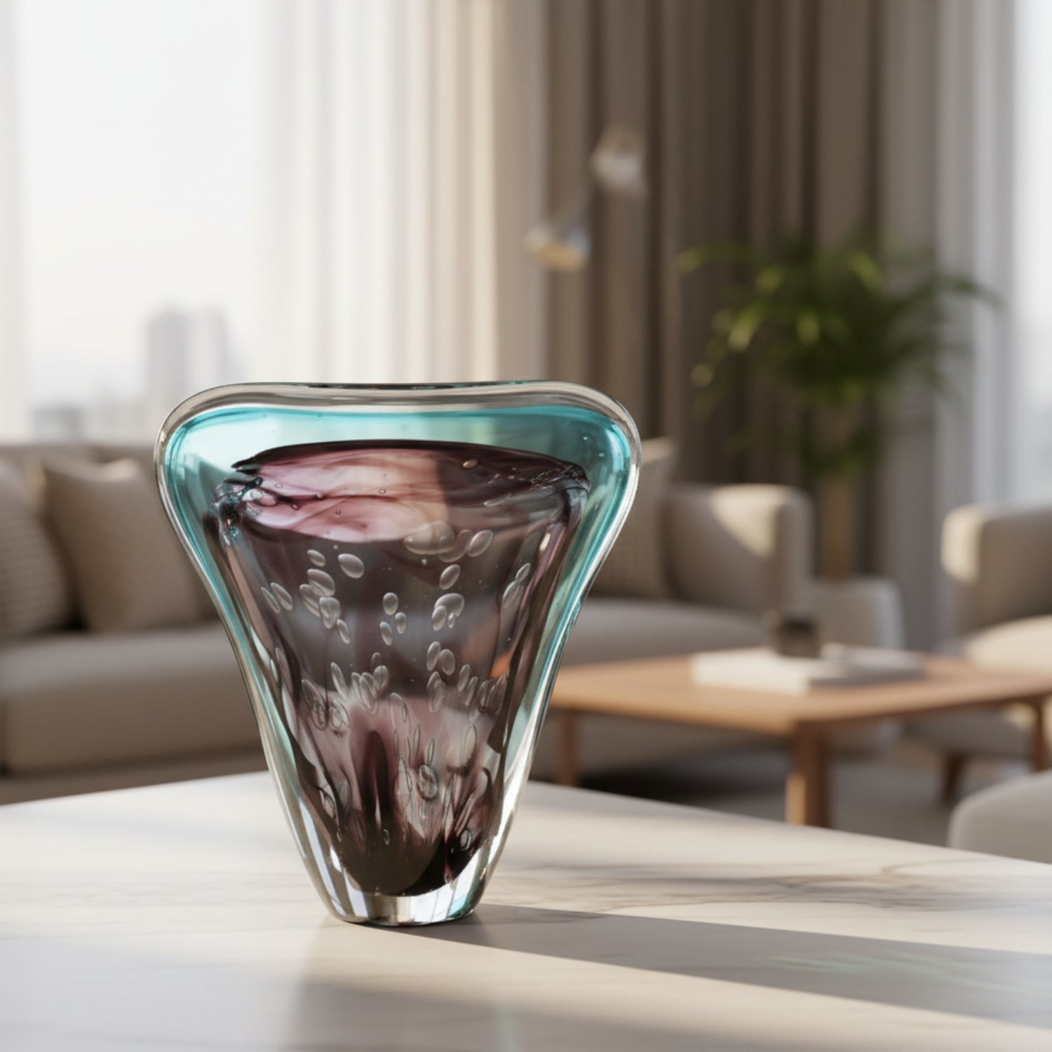 John Richard Eggplant Purple and Turquoise Handblown Glass II Sculpture