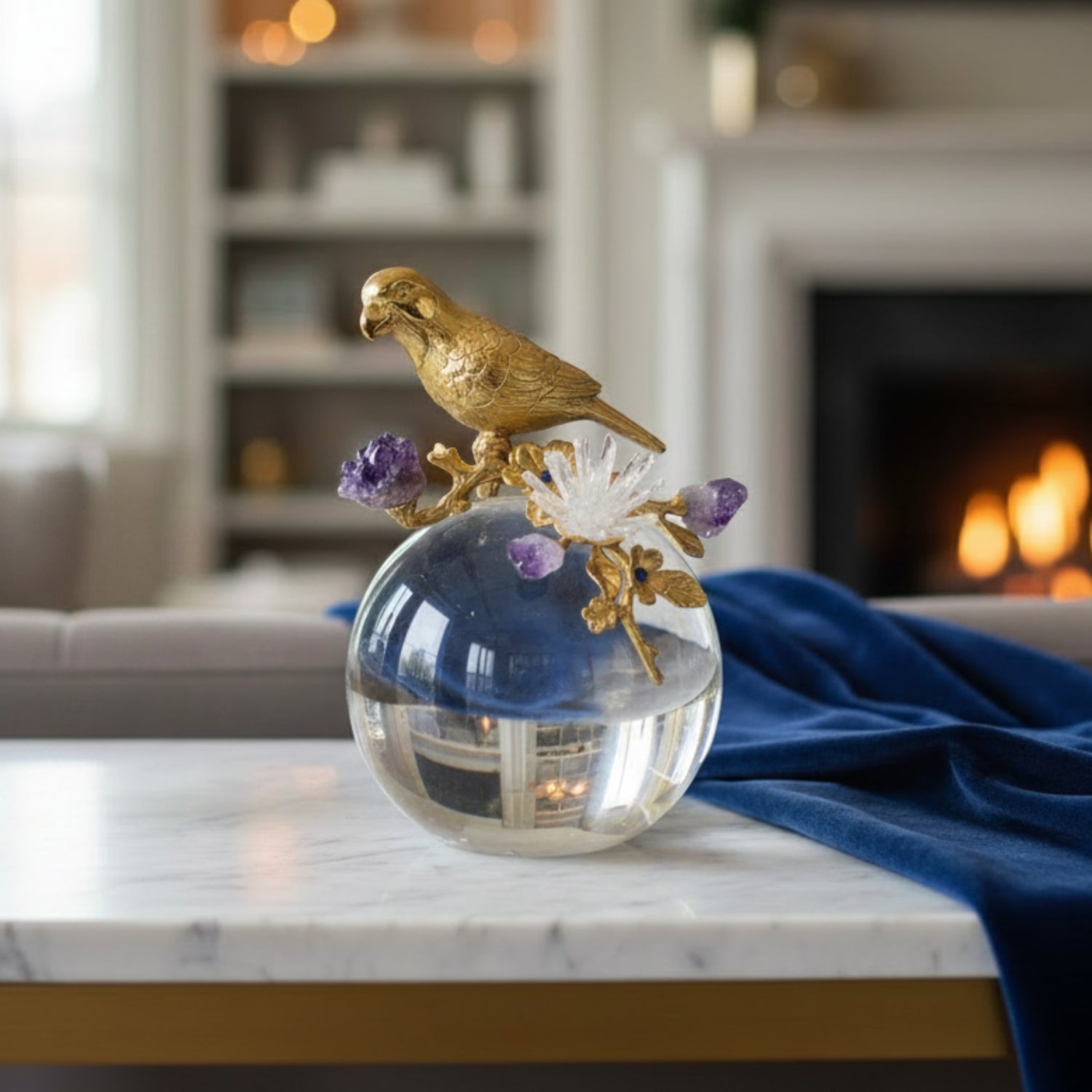 John Richard Brass Parrot and Amethyst I Sculpture