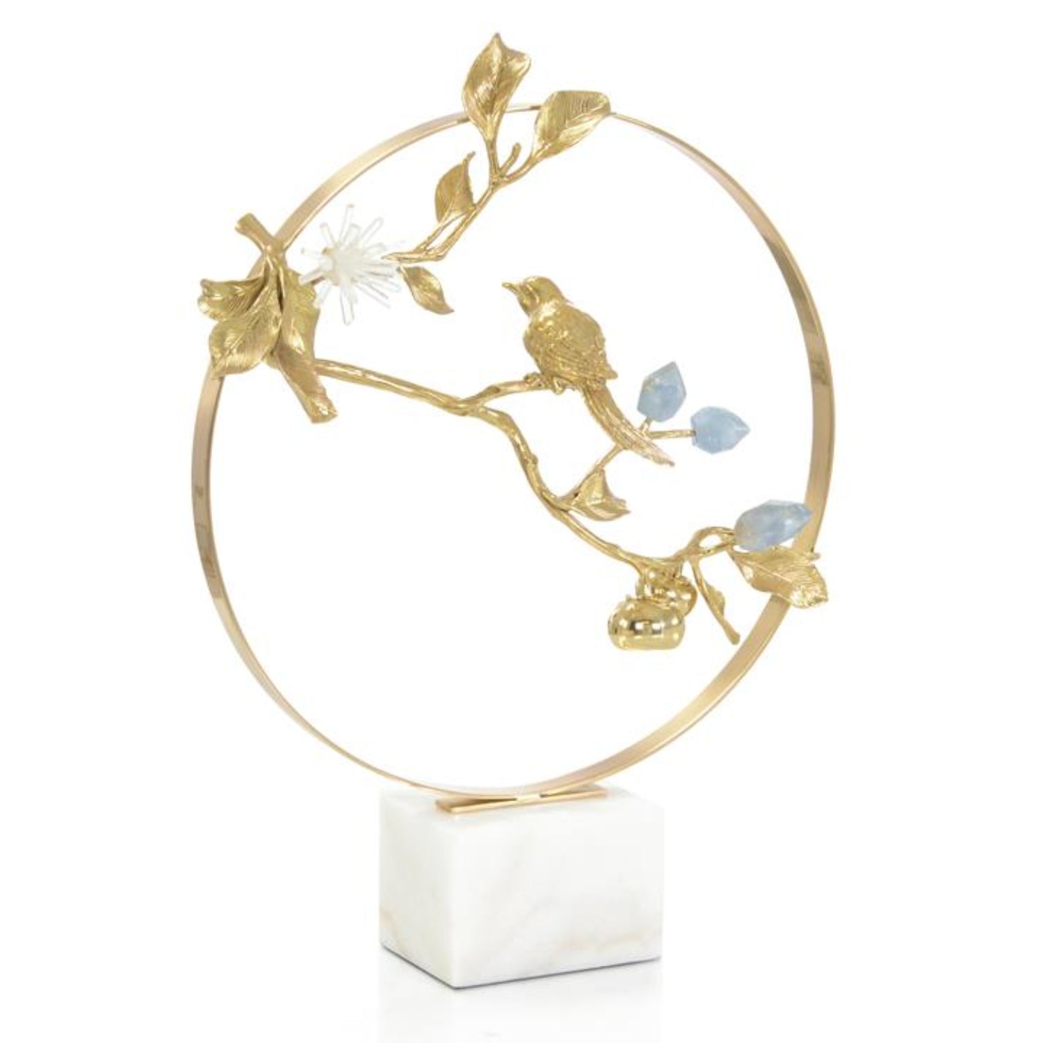 John Richard Brass Bird and Kyanite Flowers Sculpture