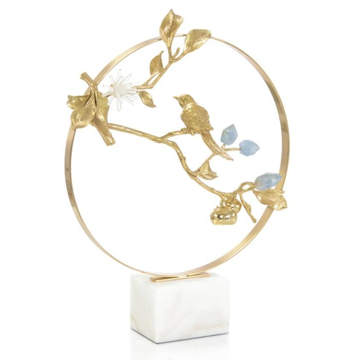 John Richard Brass Bird and Kyanite Flowers Sculpture