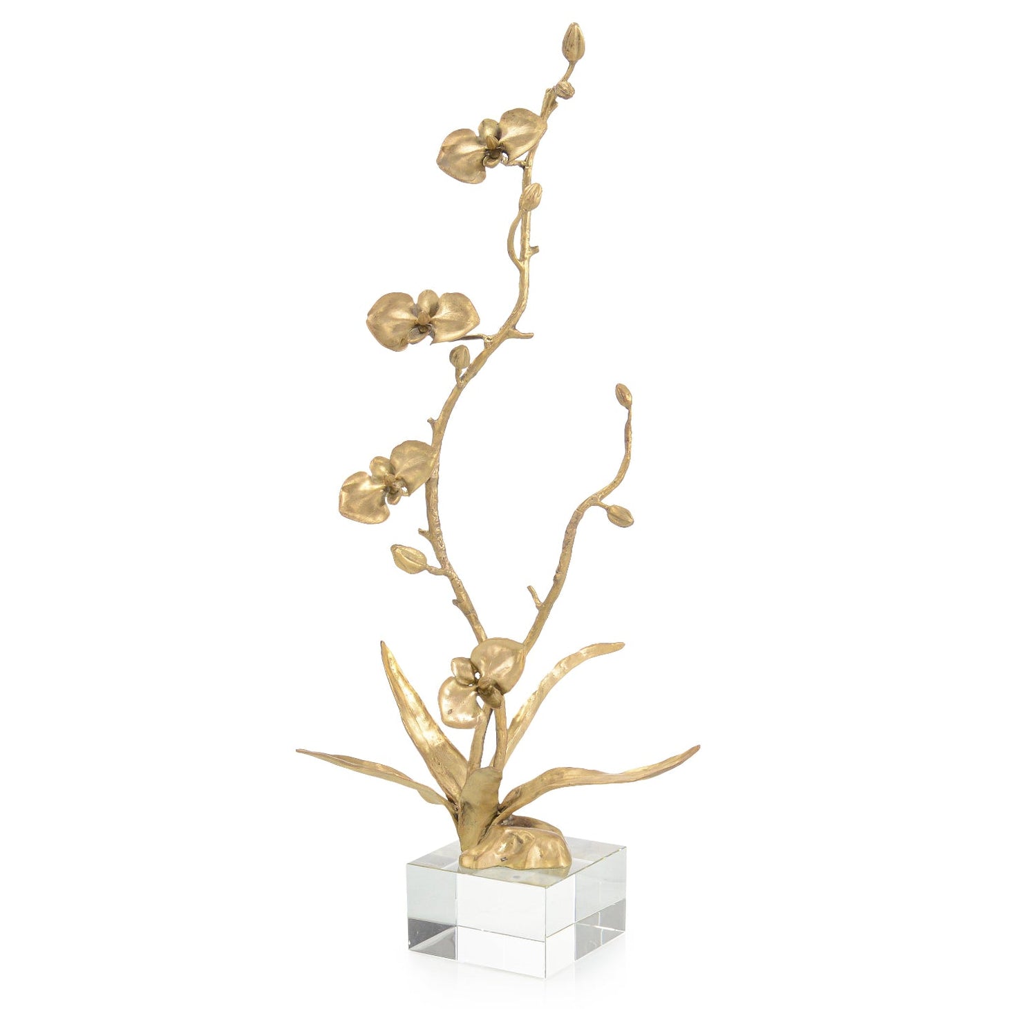 Floral Spire Sculpture on Crystal Base, Brass by John Richard