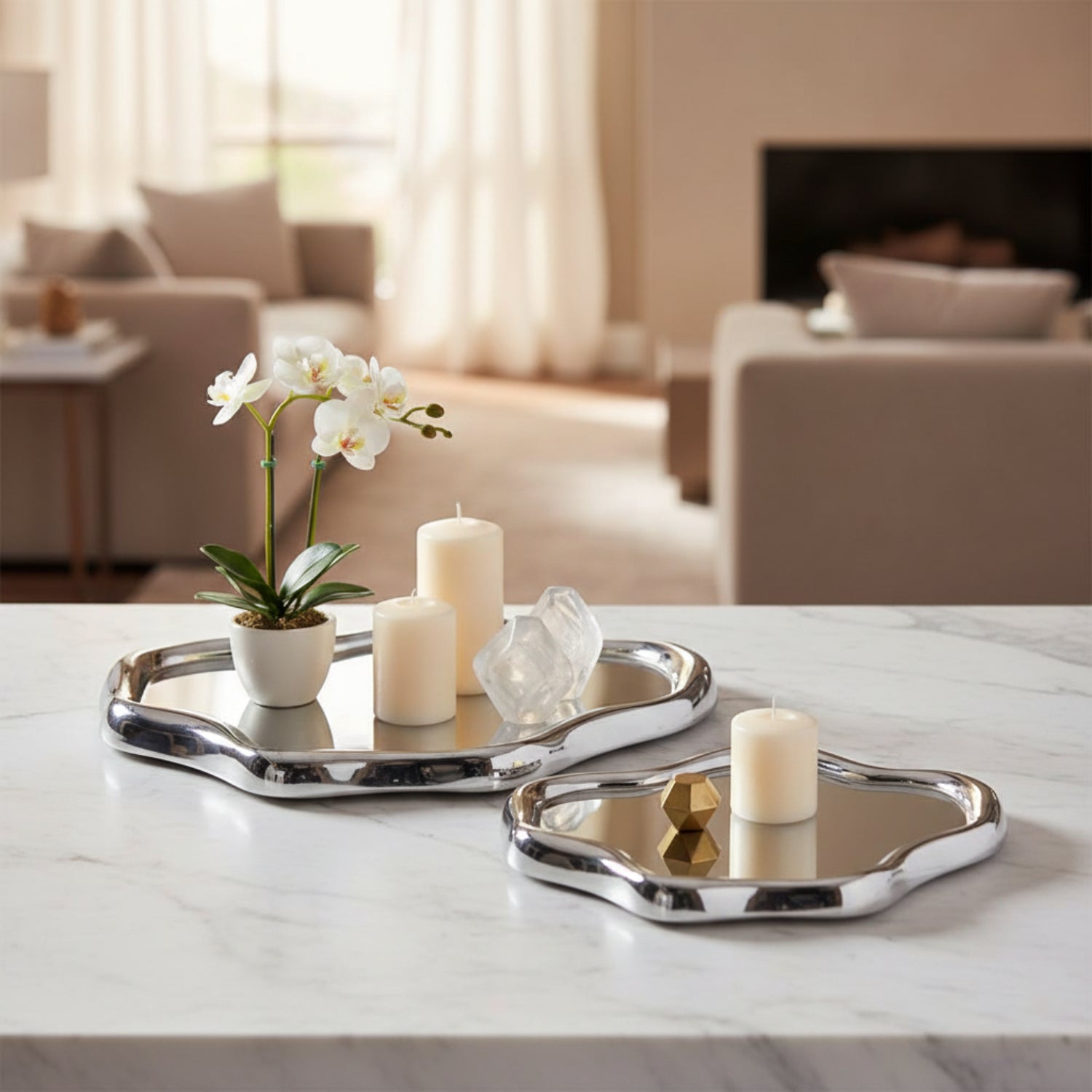 John Richard Flowing Silver Tray Set of 2