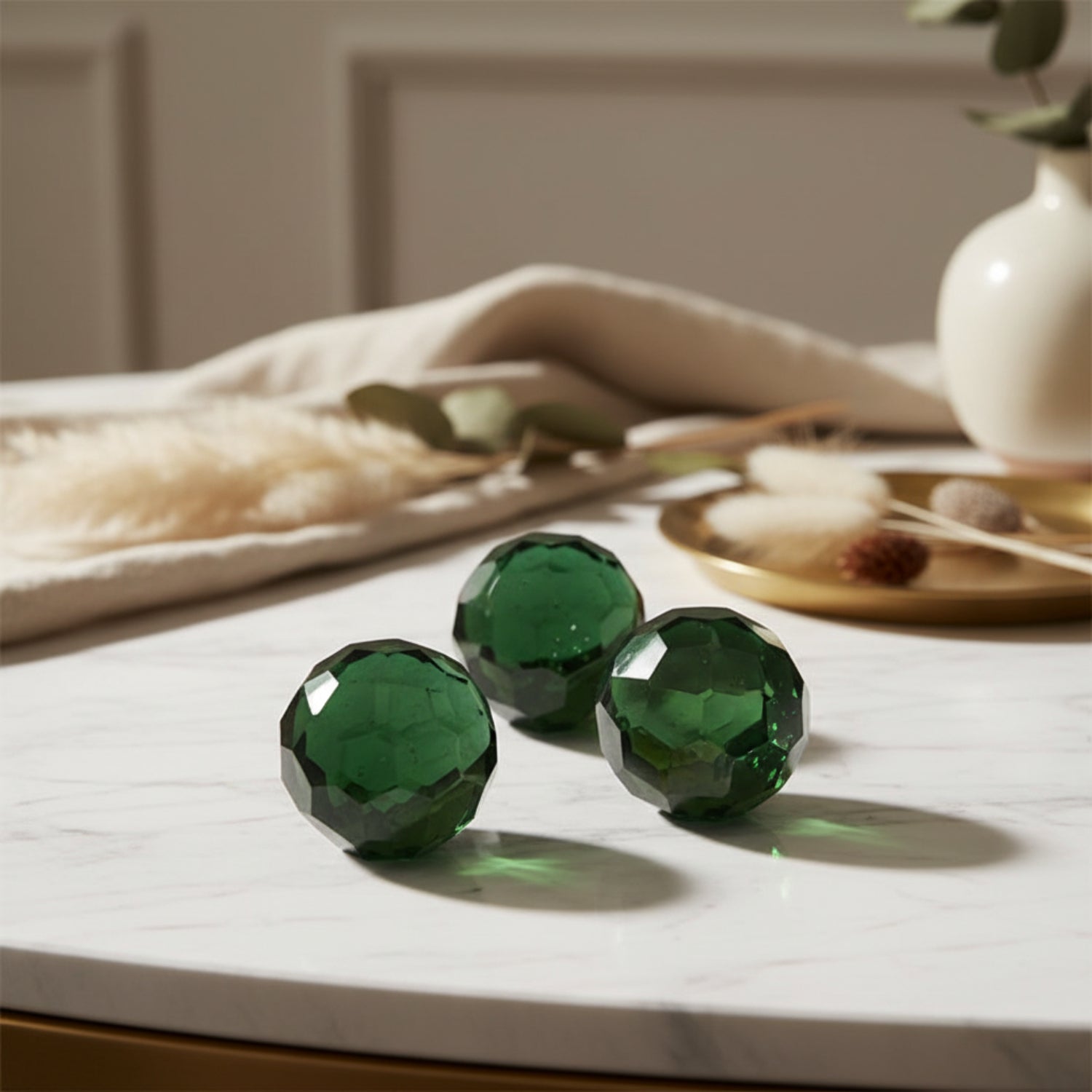 John Richard Green Cut Glass Orb Set of 3