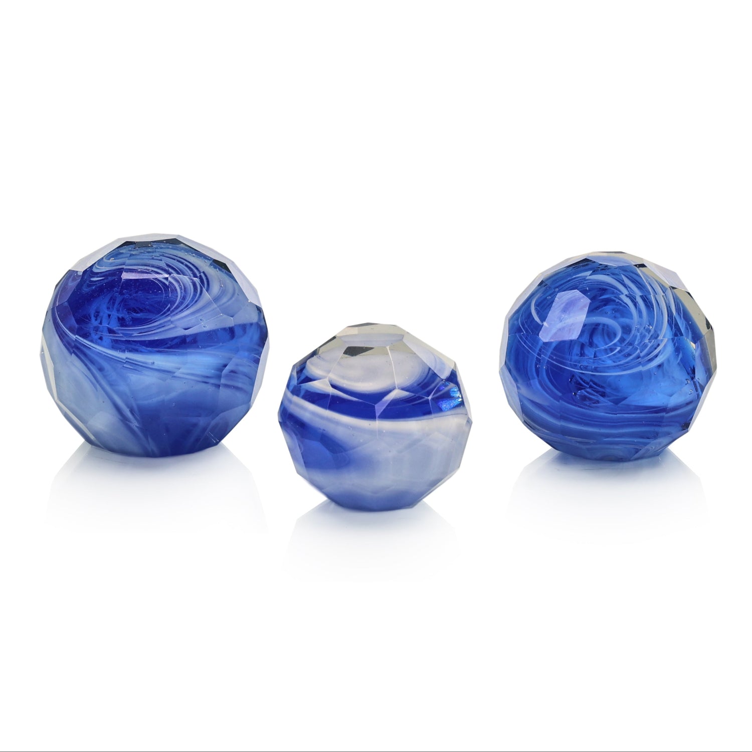 John Richard Blue Cut Glass Orbs Set of 3
