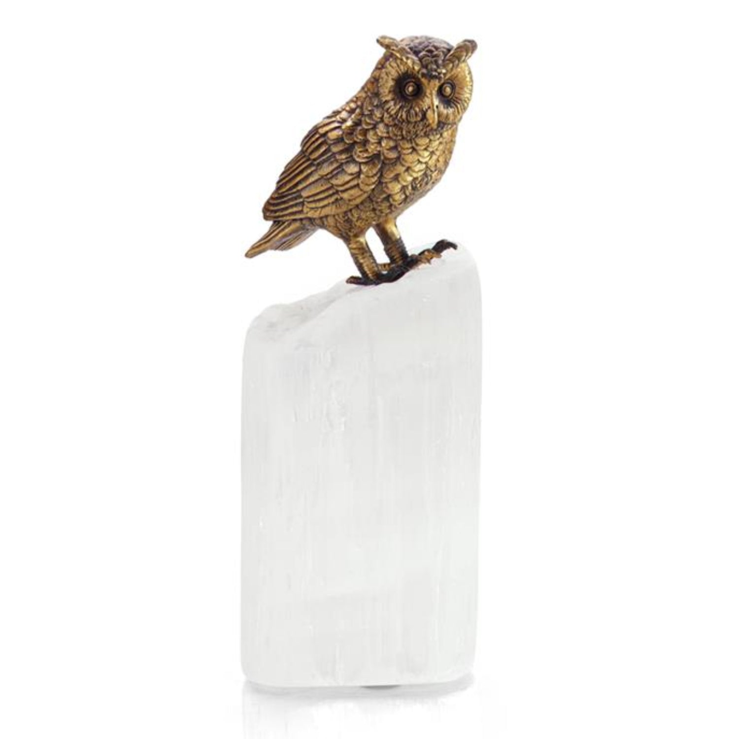 John Richard Brass Owl Sculpture on Selenite