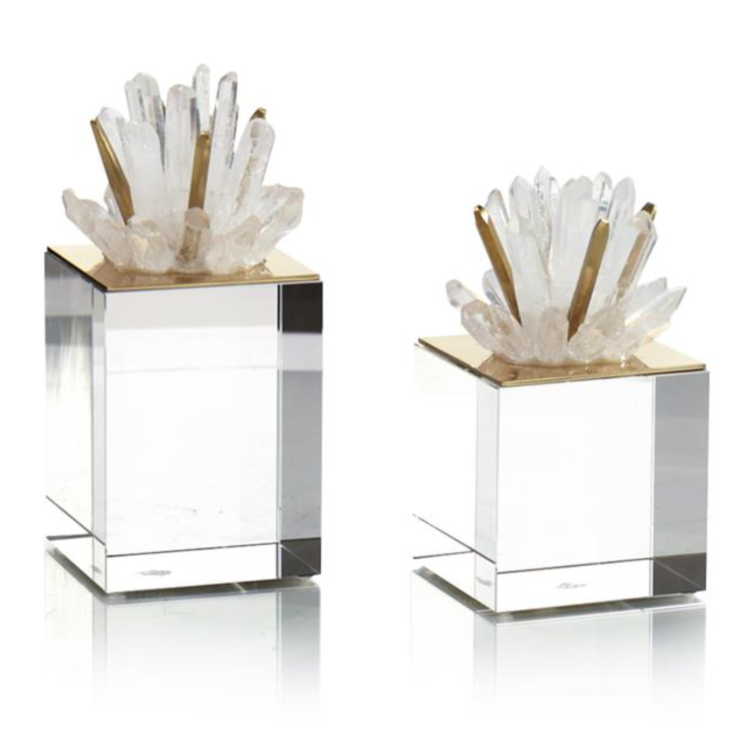 John Richard Brass and Selenite Cluster on Crystal Set of 2