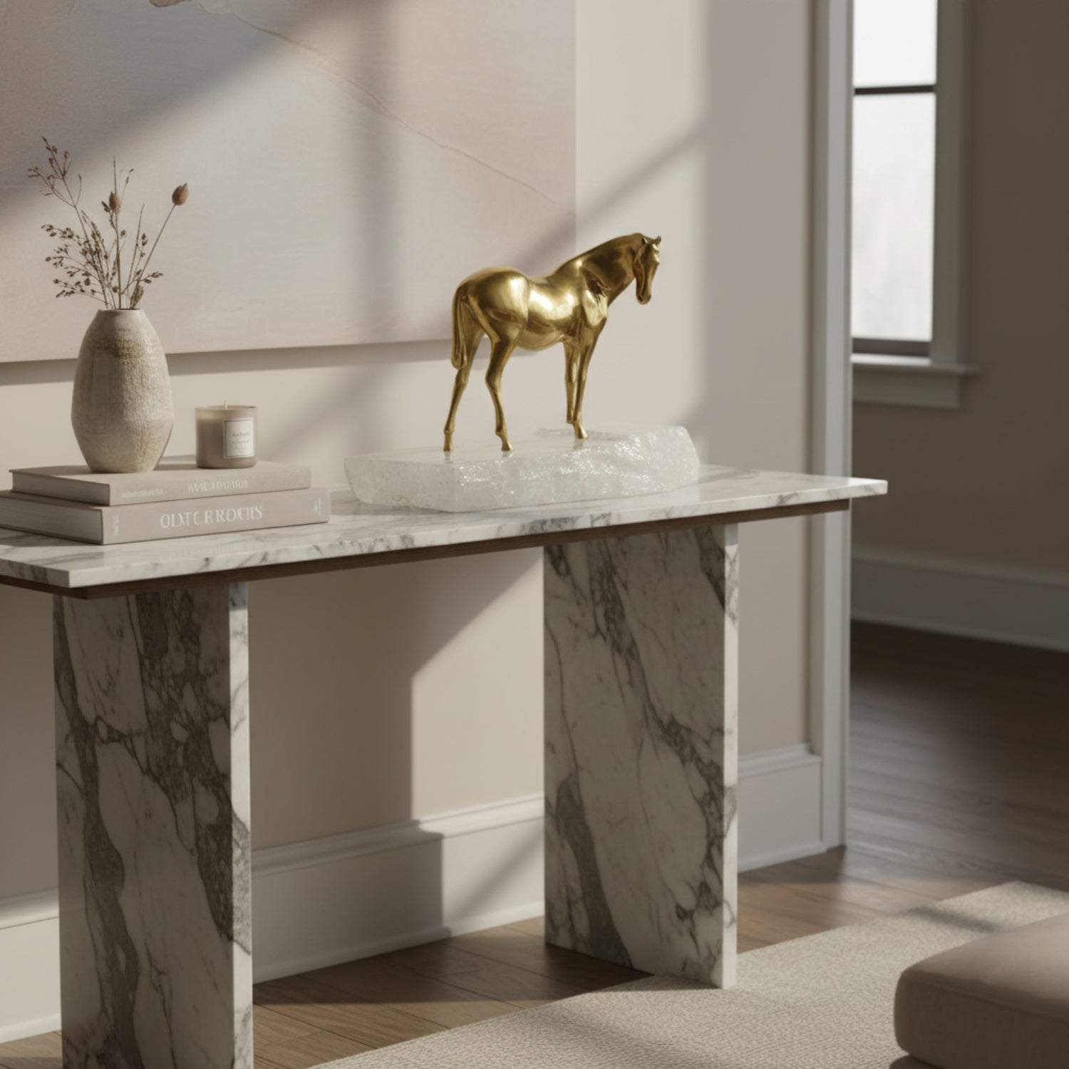 John Richard Brass Horse Sculpture on Selenite