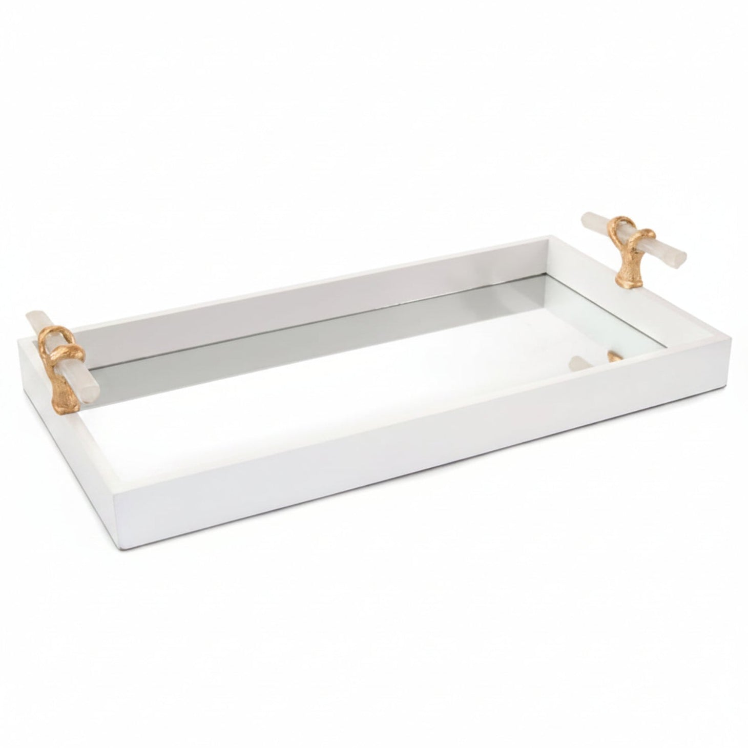 White Tray With Selenite Handles