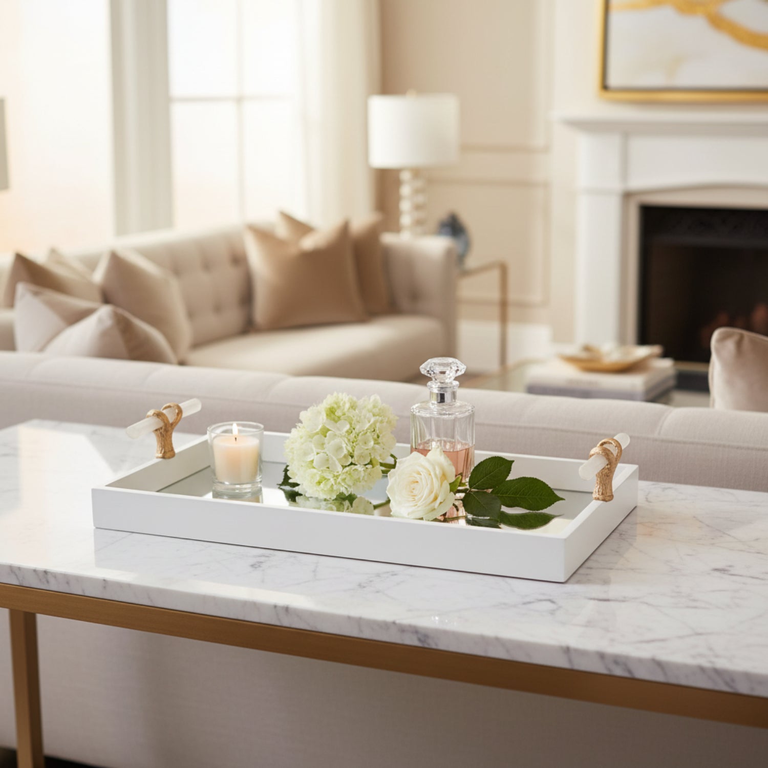 John Richard White Tray With Selenite Handles