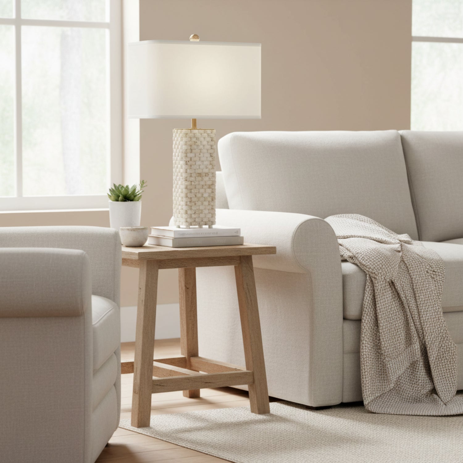 John Richard Travertine Weave Table Lamp