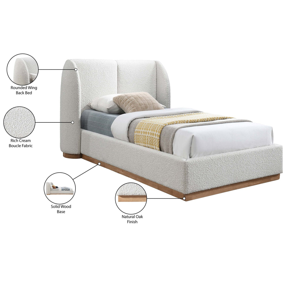 Jardin Cream Boucle Fabric Upholstered Bed