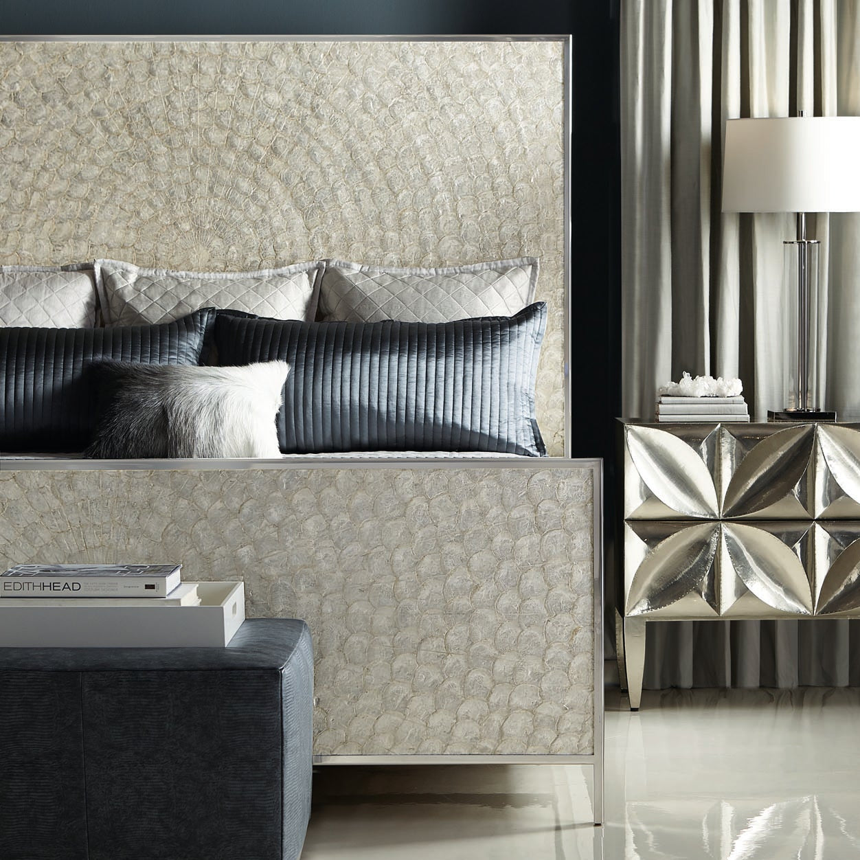 Bernhardt Interiors Helios King Capiz Shell Panel Bed | Paynes Gray