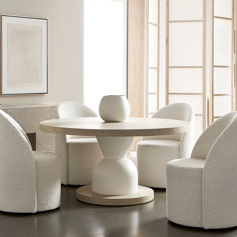 Bernhardt Solaria Round Dining Table in Dune finish, side profile