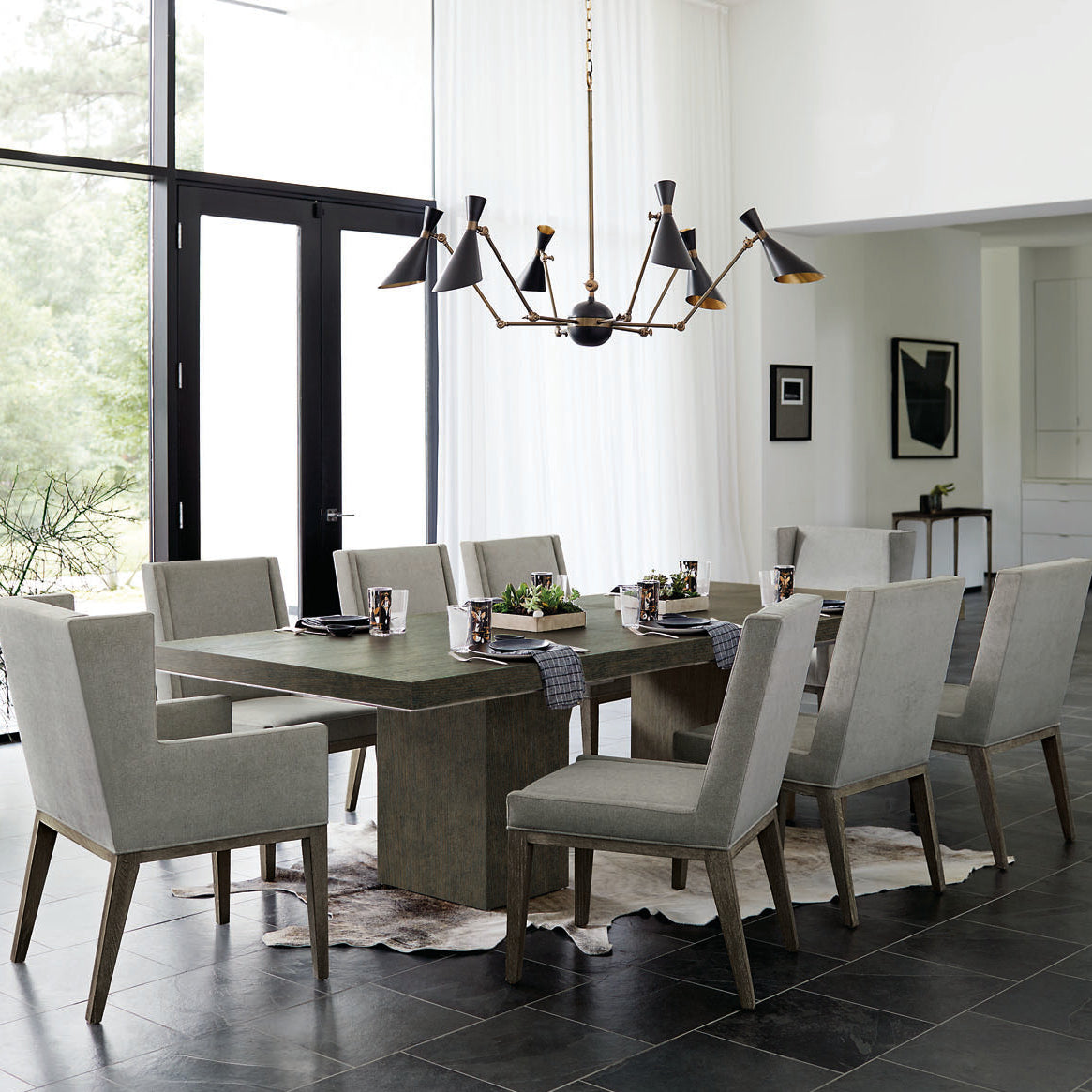 Bernhardt Linea 9-Piece Cerused Charcoal Dining Set