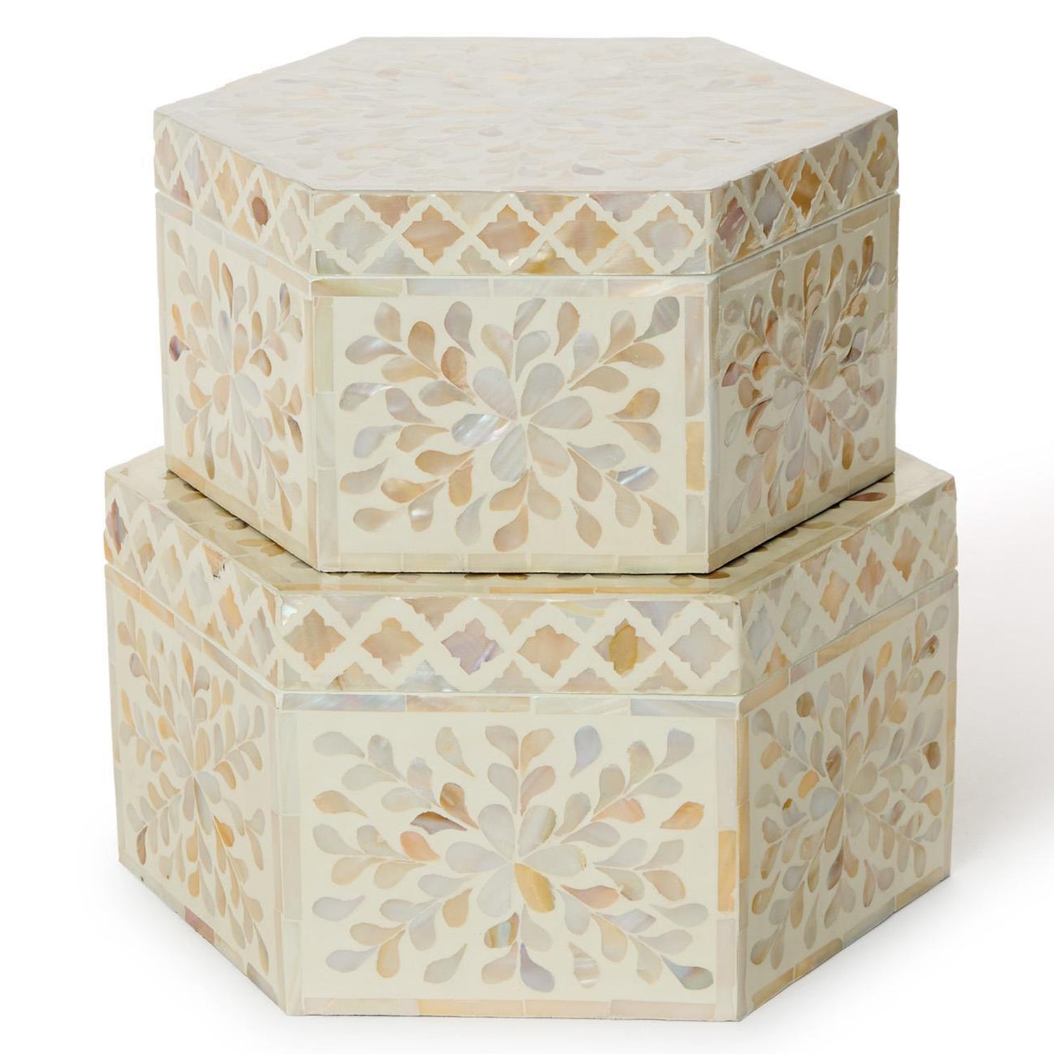 Opalescent Mother of Pearl Hexagon Box Set of 2
