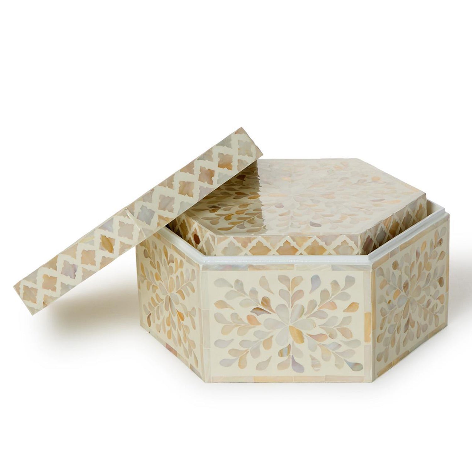 Opalescent Mother of Pearl Hexagon Box Set of 2