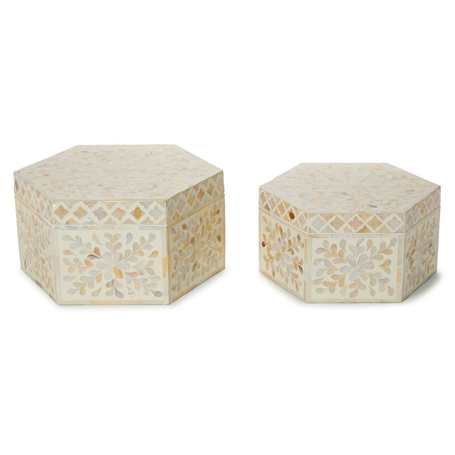 Opalescent Mother of Pearl Hexagon Box Set of 2