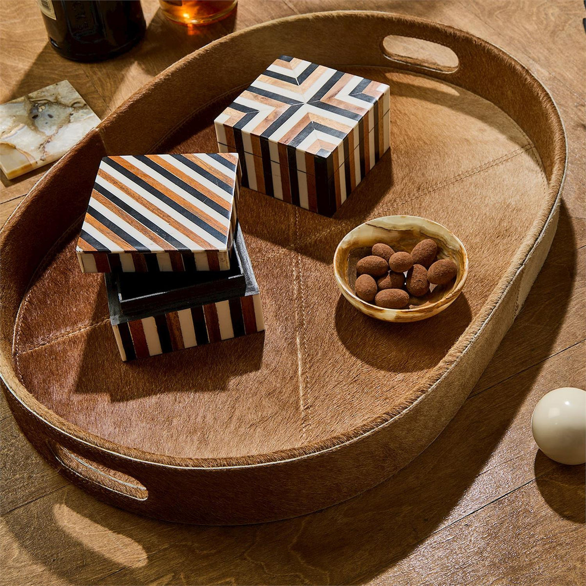 Twos Company Jasper Cowhide Trays, Set of 2