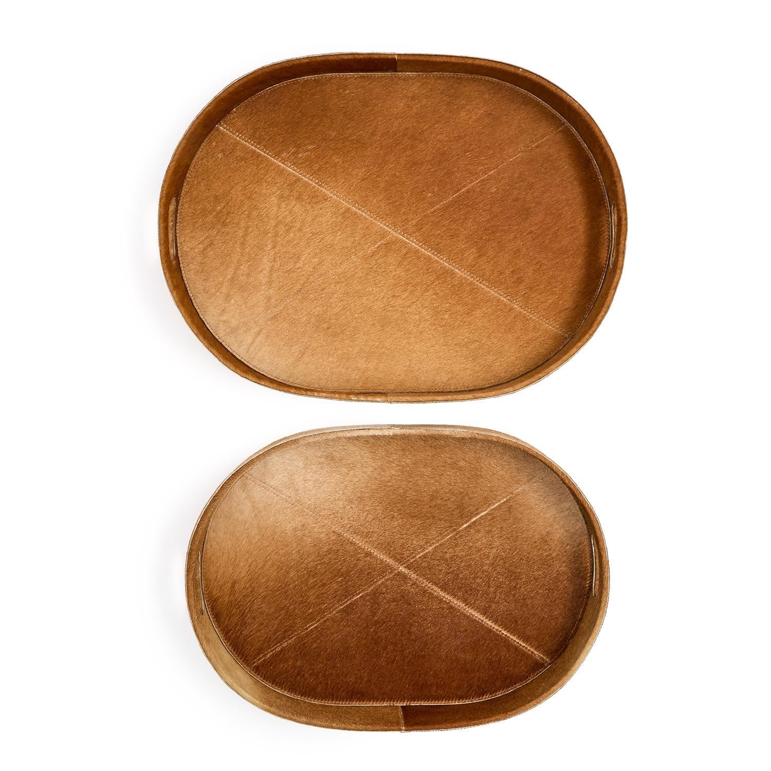 Brown Cowhide Tray Set of 2